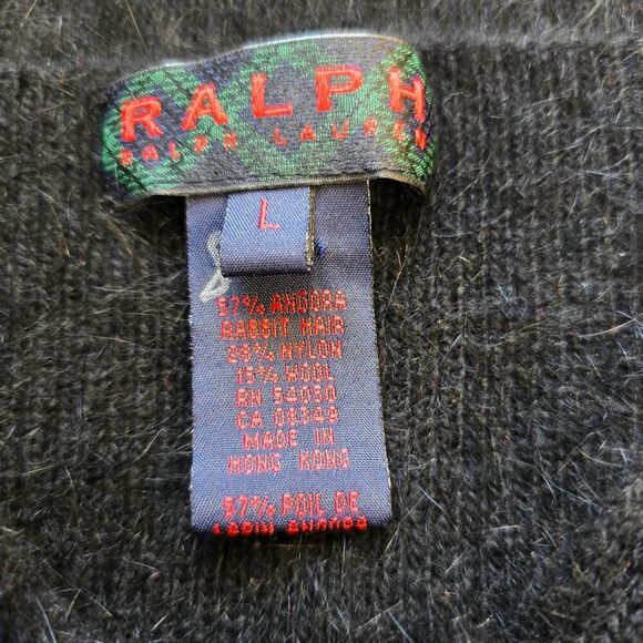 Vintage Ralph Lauren Black Dress Angora Rabbit Hair Wool Rhinestone Straps Sz L - Picture 9 of 10